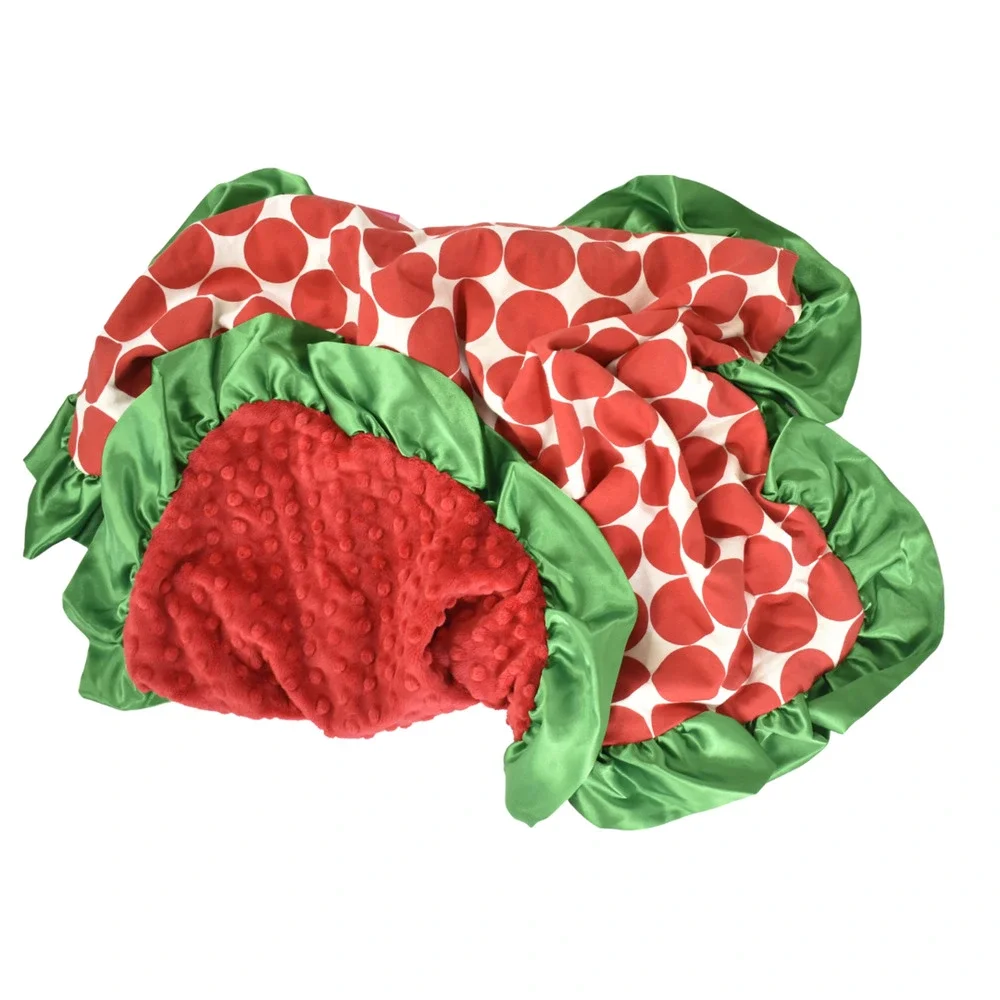 Boutique Christmas Minky Baby Blanket Satin Ruffle 34x32 NWT Photo Prop